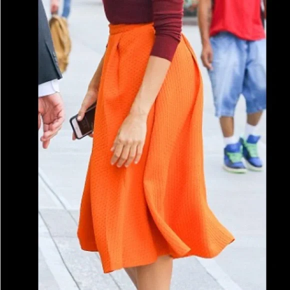 New York & Company Eva Mendes Clare Full Skirt Orange Woven Textured Skirt - Picture 16 of 17